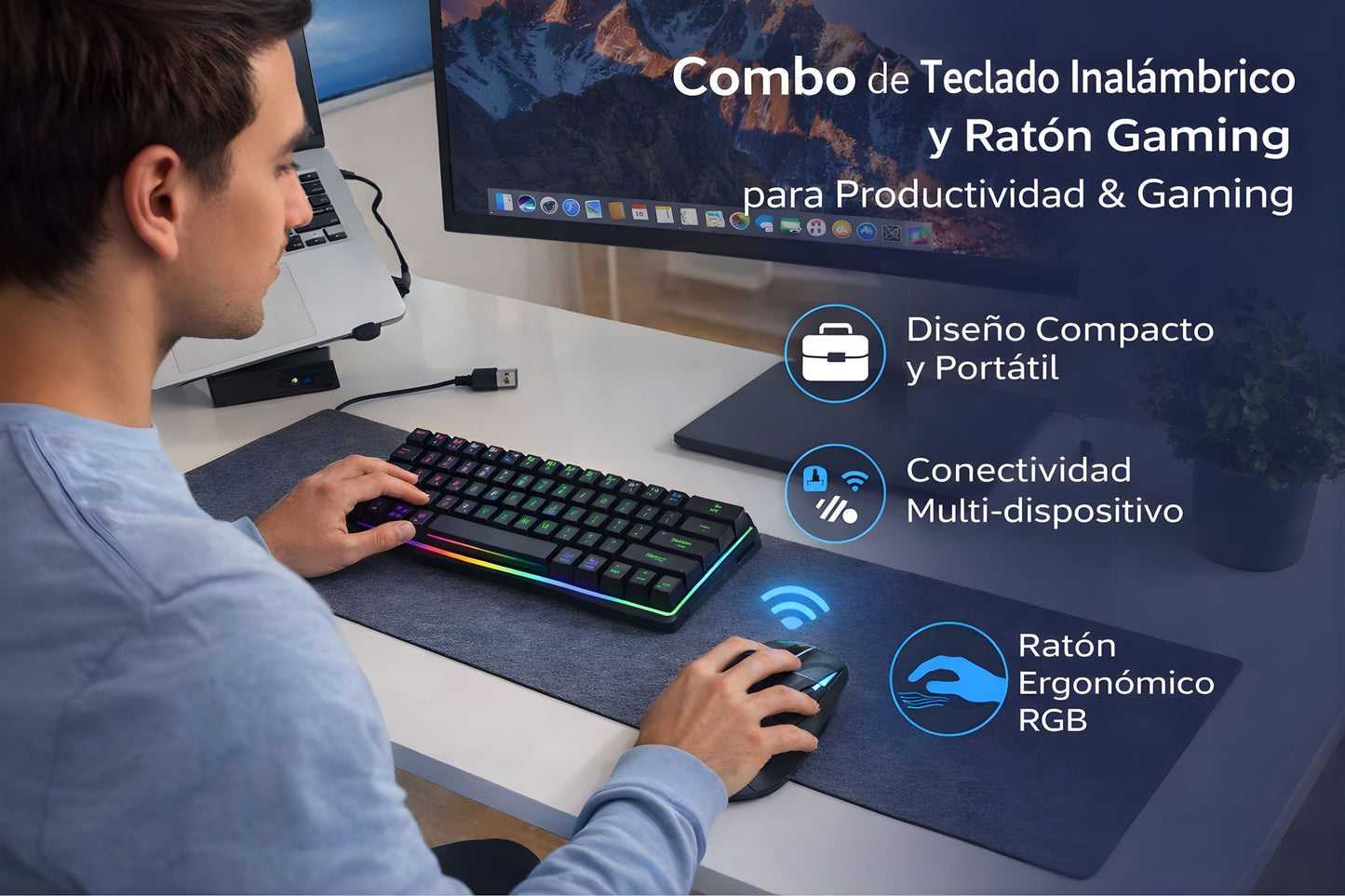 Combo Gamer 60% Wireless: Teclado RGB + Mouse Pro